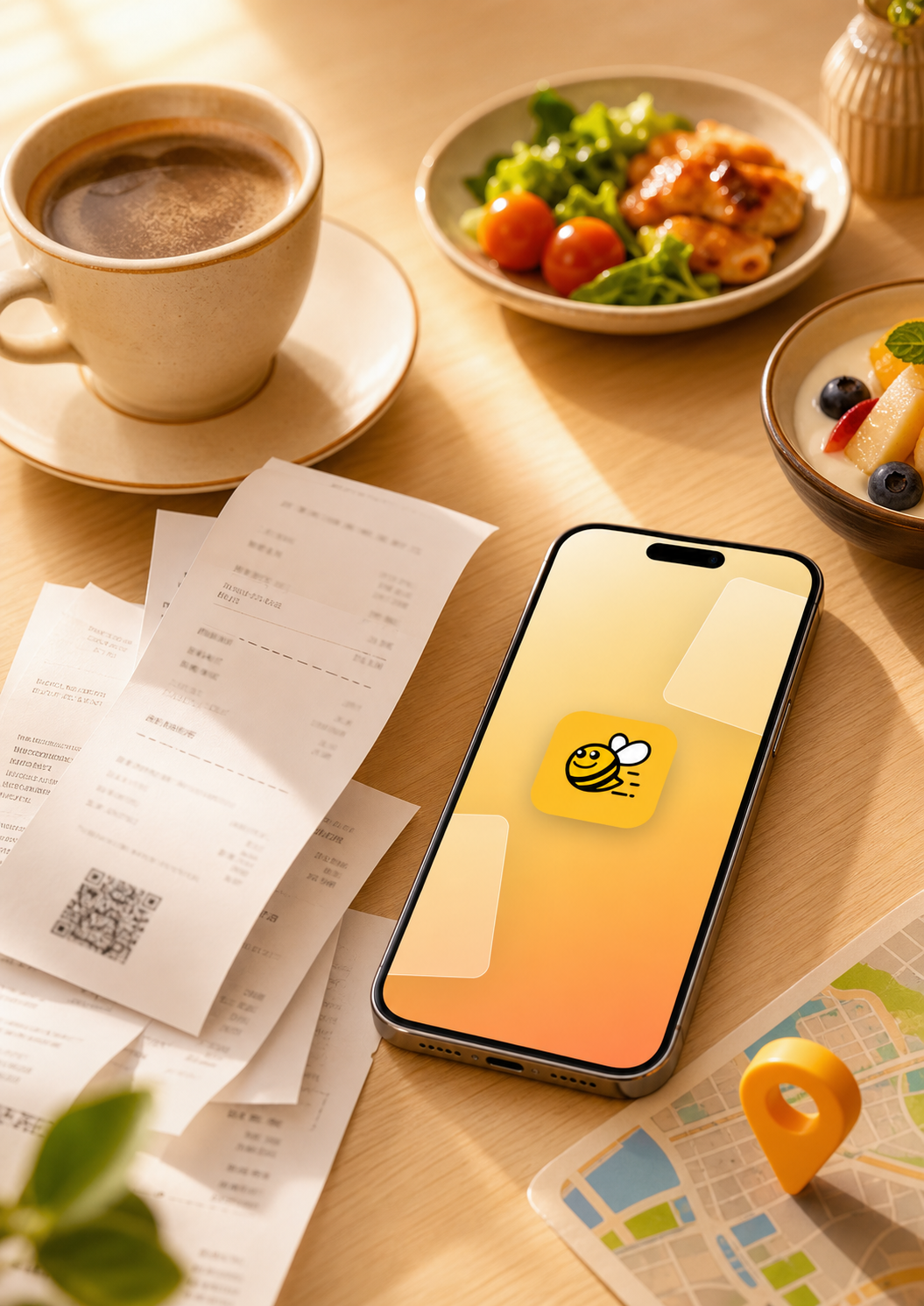 Receipts and SpendBee app on a desk