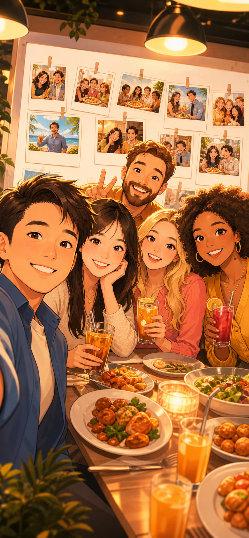 Social dining photo wall illustration